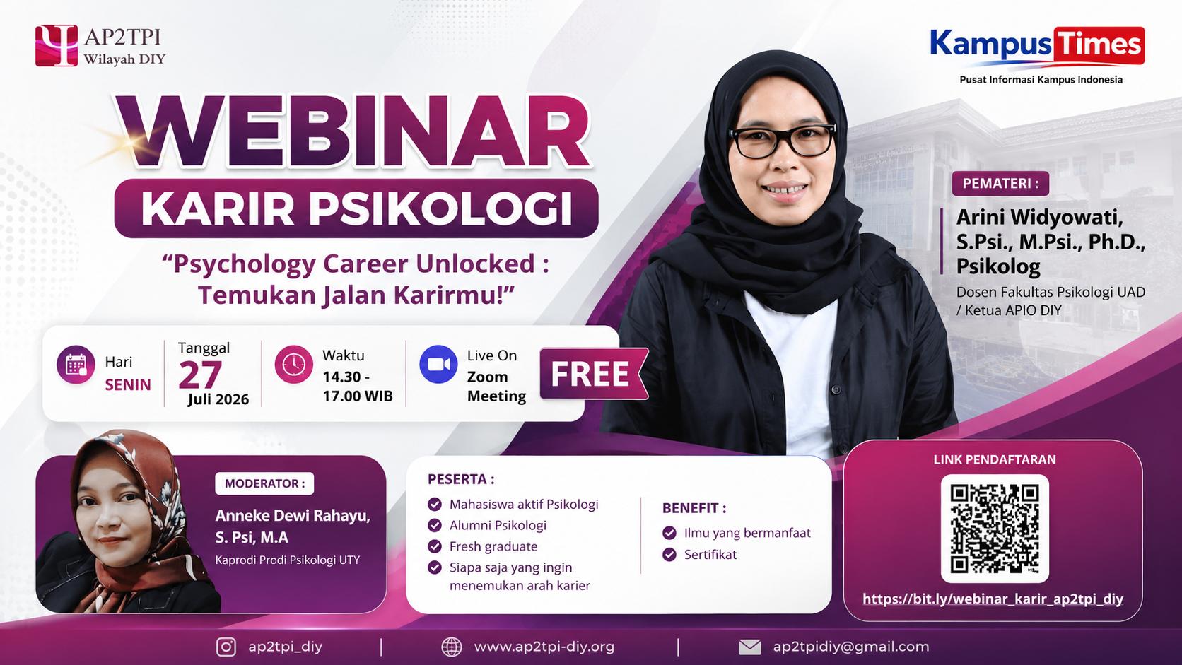 Webinar Karier Psikologi Gratis! AP2TPI DIY Hadirkan Strategi Menemukan Jalan Karier Bersama Praktisi dan Akademisi