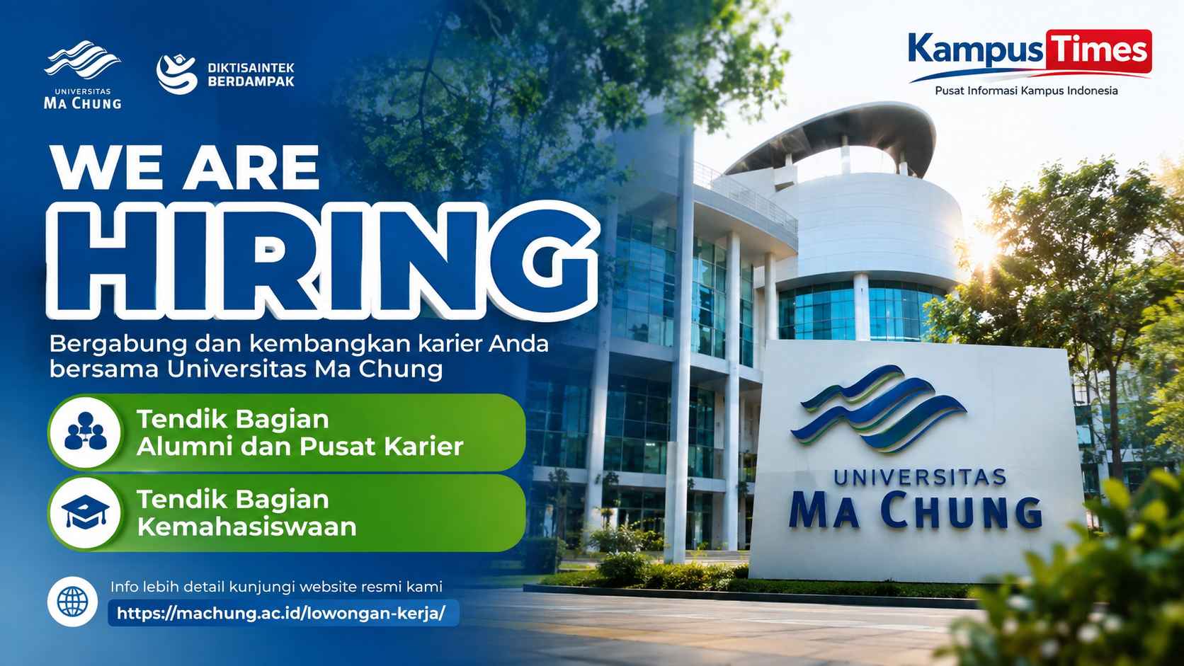 Lowongan Kerja Universitas Ma Chung 2026, Buka 2 Posisi Tendik untuk Lulusan S1