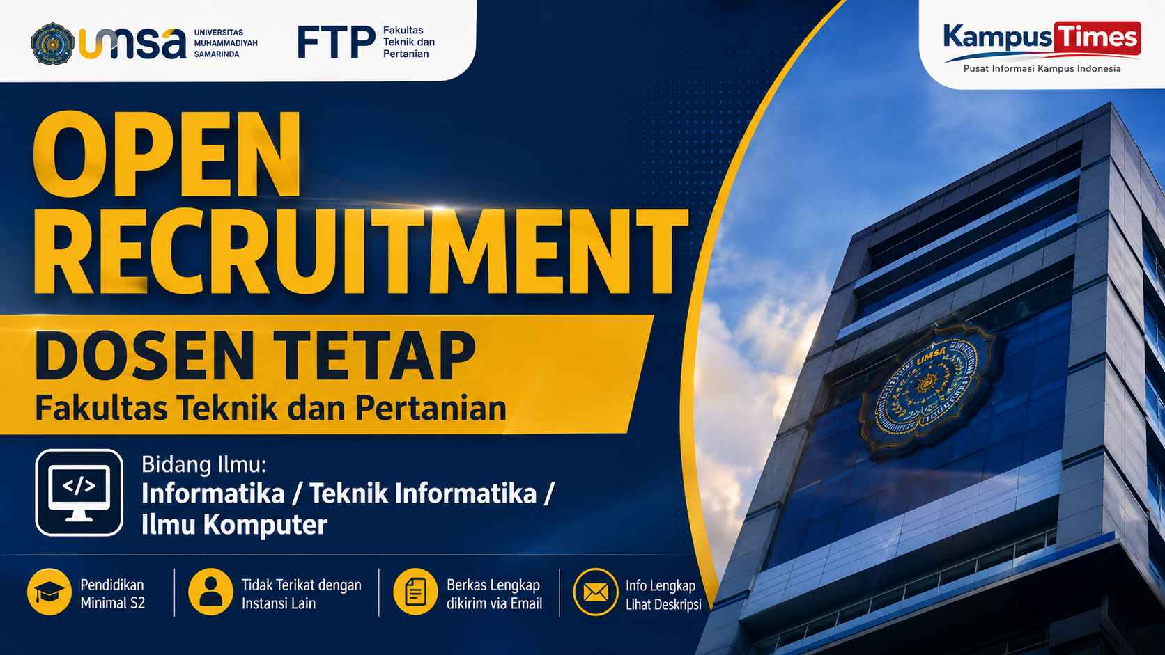 Lowongan Dosen Tetap UMSA 2026, Dibuka untuk Bidang Informatika dan Ilmu Komputer