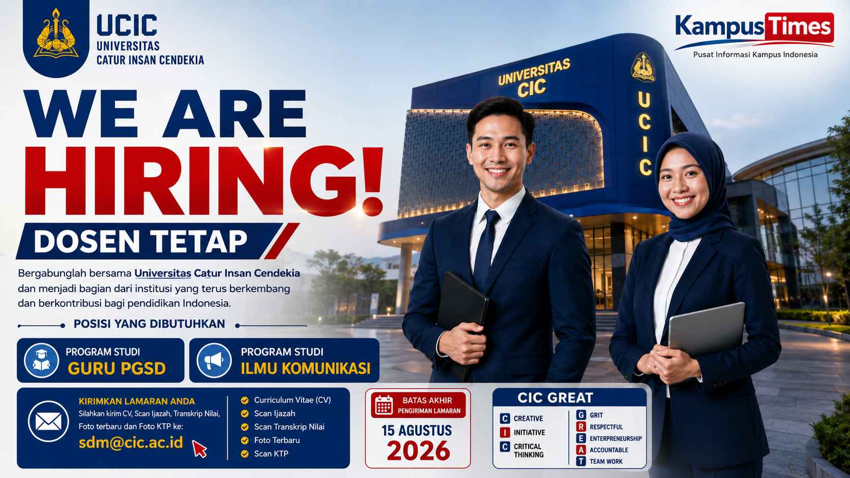 Lowongan Dosen Tetap UCIC 2026: Buka 2 Posisi, Cek Syarat dan Cara Melamarnya